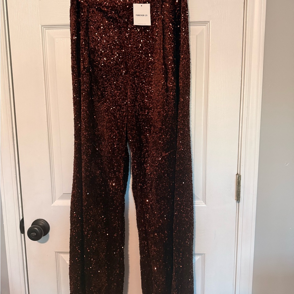 Brand NWT Forever 21 High Waisted Copper Sequin Pants